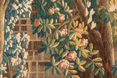 A French Aubusson tapestry depicting 'La main chaude' after Jean-Baptiste Huet, 18th C.