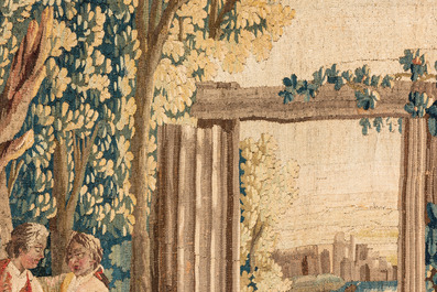 Een Frans Aubusson wandtapijt met 'La main chaude' naar Jean-Baptiste Huet, 18e eeuw