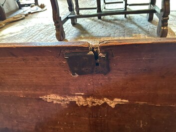 An Italian wooden 'pastiglia' coffer with Fleur-de-lis and rampant lions, Florence, 16th C.