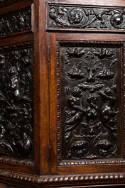 A carved oak buffet with stamped copper panels, 19/20th C.