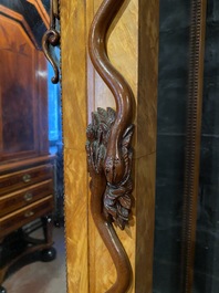 A Gothic Revival walnut and walnut veneered cabinet on foot with marble top, 19/20th C.