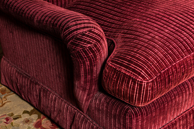 A pair of two-seaters with red velvet upholstery, 19/20th C.