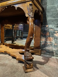 A Gothic Revival walnut and walnut veneered cabinet on foot with marble top, 19/20th C.