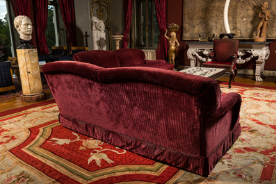 A pair of two-seaters with red velvet upholstery, 19/20th C.