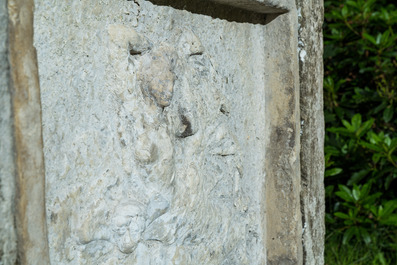 C. Michot (19th C.): Archer after the antiques, limestone on an impressive base depicting mythological scenes, dated 1853