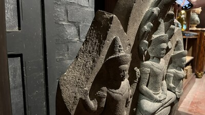 A large Khmer-style stone carving, Cambodia