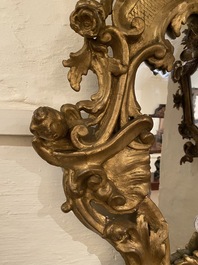 A large French gilt wooden console mirror, 18th C.