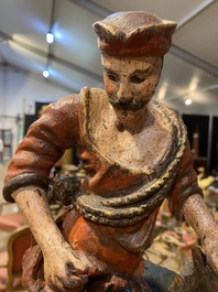 Een Vlaamse polychrome eikenhouten figuur van Sint-Maarten te paard, wellicht Antwerpen, 16e eeuw