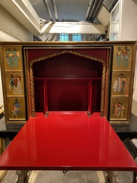 A Gothic Revival cabinet on stand depicting the Battle of Sluys, 20th C.