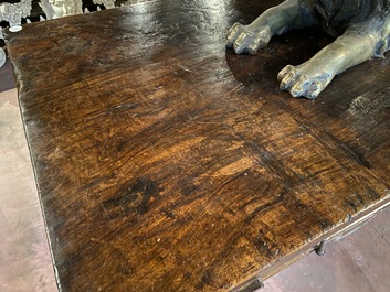 A Spanish walnut table with three drawers, 17th C