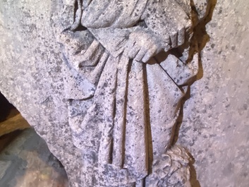 An architectural sandstone fragment with Saint Mark and a lion, 14/15th C.