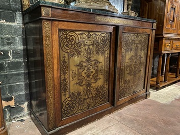 A French Napoleon III-style marble-topped mirror buffet in Boulle-style copper-inlaid wood, 19th C.