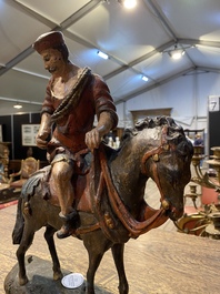 Saint Martin sur son cheval en ch&ecirc;ne sculpt&eacute; et polychrom&eacute;, Flandres, Anvers, 16&egrave;me