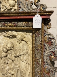 Huisaltaar in polychroom en verguld hout met de Heilige Familie, Itali&euml; of Spanje, 17e eeuw