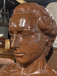 An Italian red marble bust of a Roman, 19/20th C.