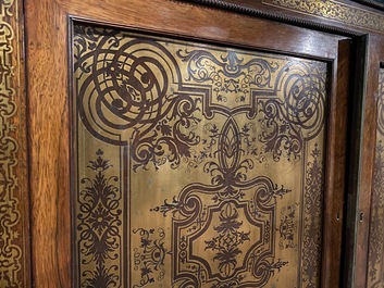 A French Napoleon III-style marble-topped mirror buffet in Boulle-style copper-inlaid wood, 19th C.