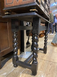 A Spanish partly ebonised wooden cabinet with tortoiseshell veneer and engraved bone plaques, 19th C.