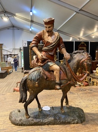 Saint Martin sur son cheval en ch&ecirc;ne sculpt&eacute; et polychrom&eacute;, Flandres, Anvers, 16&egrave;me