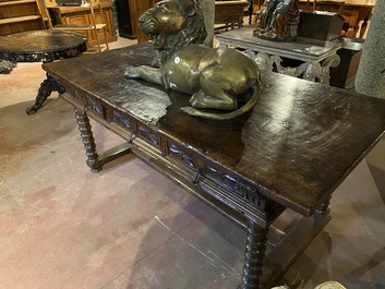 A Spanish walnut table with three drawers, 17th C