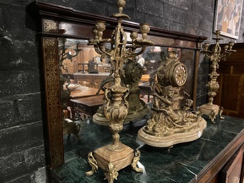 A French Napoleon III-style marble-topped mirror buffet in Boulle-style copper-inlaid wood, 19th C.