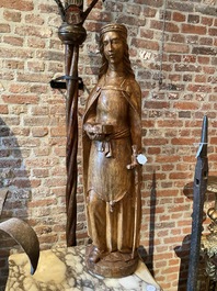 Grande Sainte Catherine d&rsquo;Alexandrie en ch&ecirc;ne sculpt&eacute;, d&eacute;but du 16&egrave;me