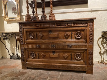 A Spanish walnut chest of drawers, 17th C.