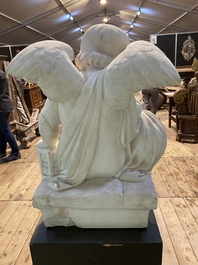 A white marble 'grieving putto' sculpture, 20th C.