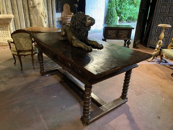 A Spanish walnut table with three drawers, 17th C