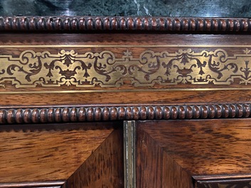 A French Napoleon III-style marble-topped mirror buffet in Boulle-style copper-inlaid wood, 19th C.