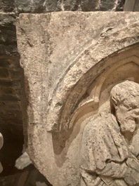 An architectural sandstone fragment with Saint Mark and a lion, 14/15th C.