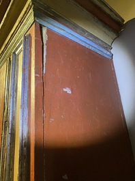 A pair of large Italian polychrome wooden two-door cupboards with coats of arms, 17th C.