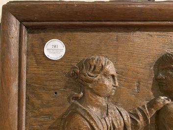 A large rectangular oak carving depicting 'The adoration of the shepherds', 18th C.