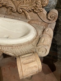 A marble washbasin with matching mirror in a historicising style, 20th C.