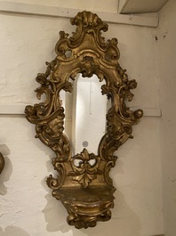 A large French gilt wooden console mirror, 18th C.