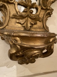 A large French gilt wooden console mirror, 18th C.