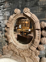 A marble washbasin with matching mirror in a historicising style, 20th C.