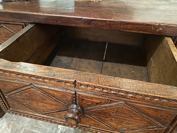 A Spanish walnut table with two drawers, 17th C.