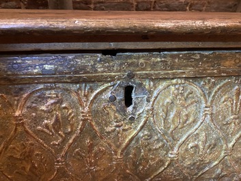 An Italian wooden 'pastiglia' coffer with Fleur-de-lis and rampant lions, Florence, 16th C.