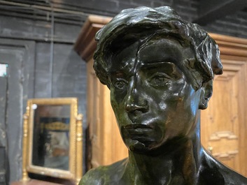 Georges Marie Valentin Bareau (1866-1931): 'Le forgeron', green patinated bronze