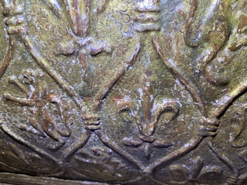 An Italian wooden 'pastiglia' coffer with Fleur-de-lis and rampant lions, Florence, 16th C.