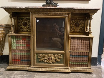 Een polychroom en deels verguld houten neo-Renaissance kabinet met trompe l'oeil deuren, Itali&euml;, 19e eeuw