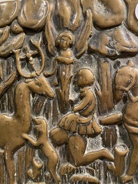 A bronze plaque depicting 'The vision of Saint Hubert', 17th C. or later