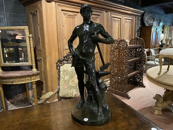 Georges Marie Valentin Bareau (1866-1931): 'Le forgeron', bronze &agrave; patine verte