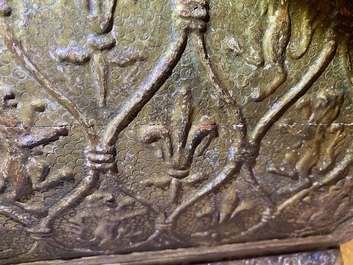 An Italian wooden 'pastiglia' coffer with Fleur-de-lis and rampant lions, Florence, 16th C.