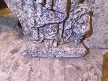 An architectural sandstone fragment with Saint Mark and a lion, 14/15th C.