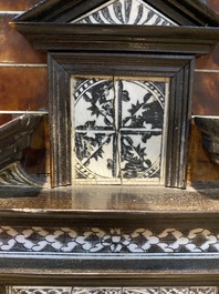 A Spanish partly ebonised wooden cabinet with tortoiseshell veneer and engraved bone plaques, 19th C.