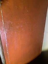 A pair of large Italian polychrome wooden two-door cupboards with coats of arms, 17th C.