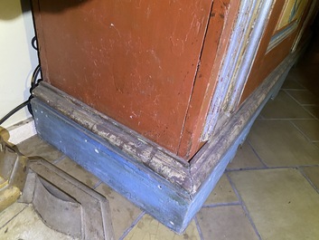 A pair of large Italian polychrome wooden two-door cupboards with coats of arms, 17th C.