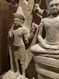 Een groot stenen Khmer-stijl reli&euml;f, Cambodja