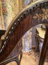 A partly gilt wooden harp, probably France, 18/19th C.
